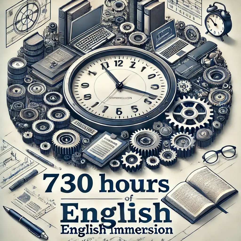 DALL·E 2024-08-07 17.14.48 - A professional and modern image that highlights a 730-hour English immersion program. The text should read_ 730 Hours of English Immersion. The desi