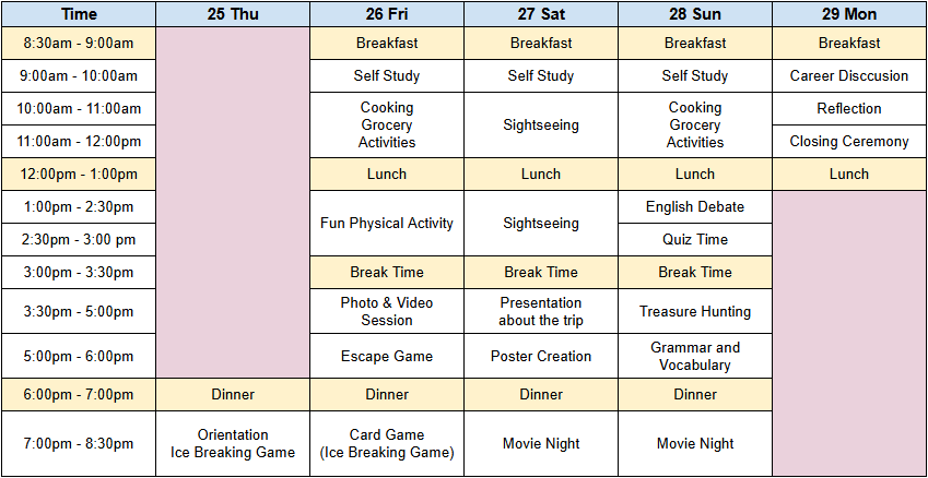 Winter Camp Schedule Winter Camp Schedule